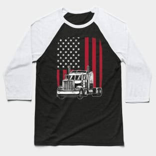 Vintage Trucker USA American Flag Truck Driver Gift Baseball T-Shirt